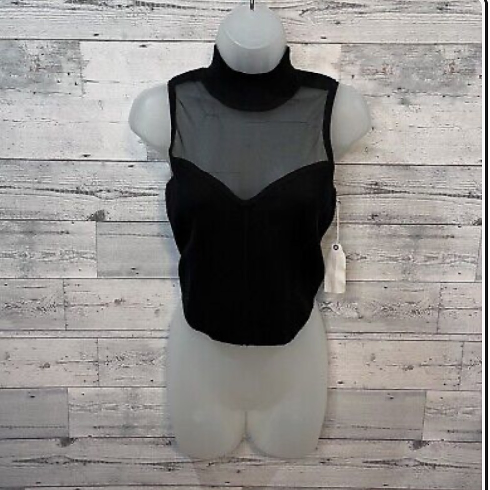 Anthropologie Sweetheart Neckline Black Mesh Knit Top